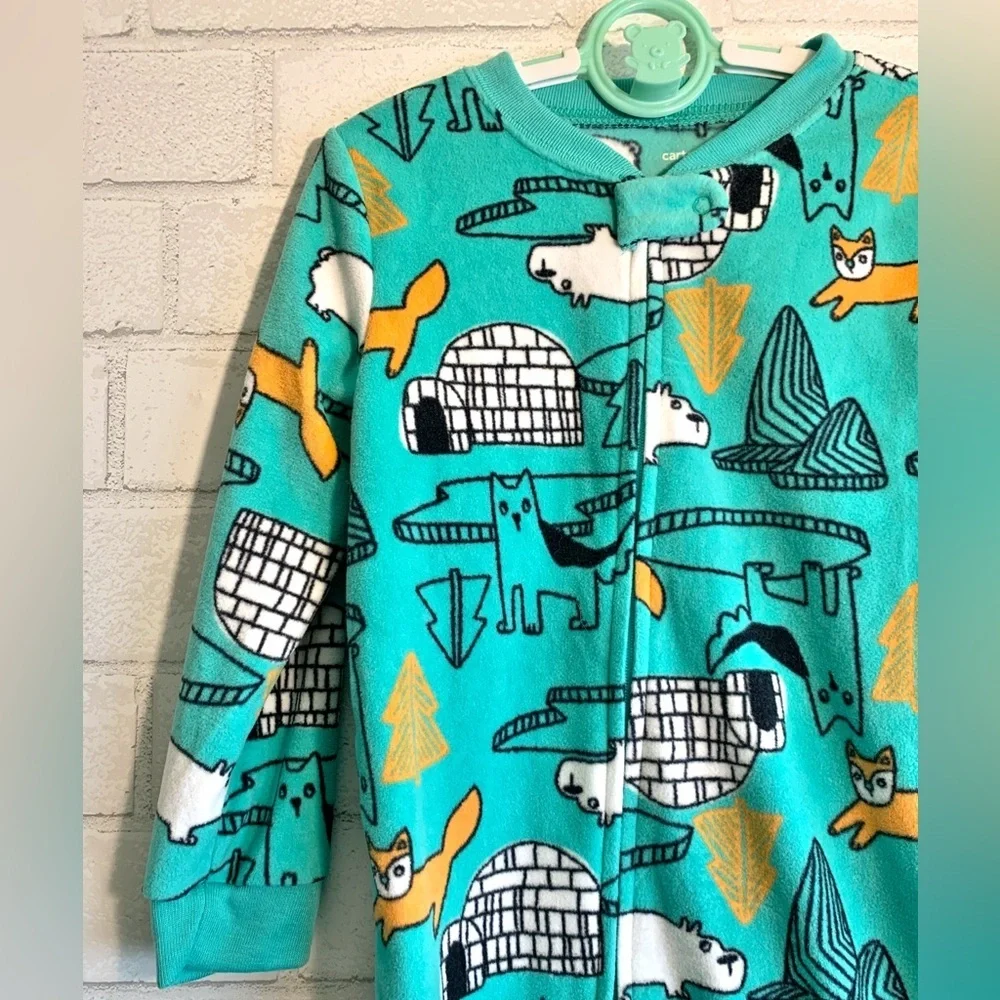 New Carters Forest Animal Fleece Footie Onesie 2 Way Zip 24 Months